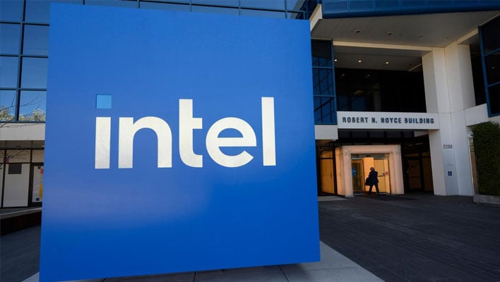 Closeup of the sign at Intel's headquarters.