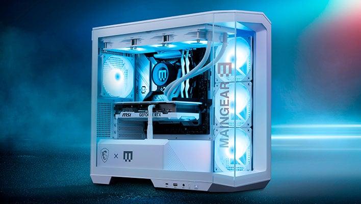 Angled view of Maingear's Zero Limited Edition gaming PC.