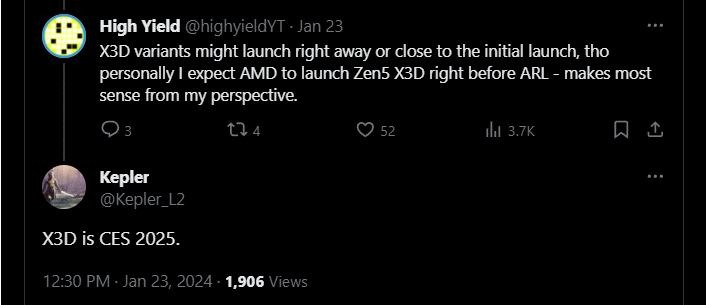 high yield kepler zen5 x3d tweet