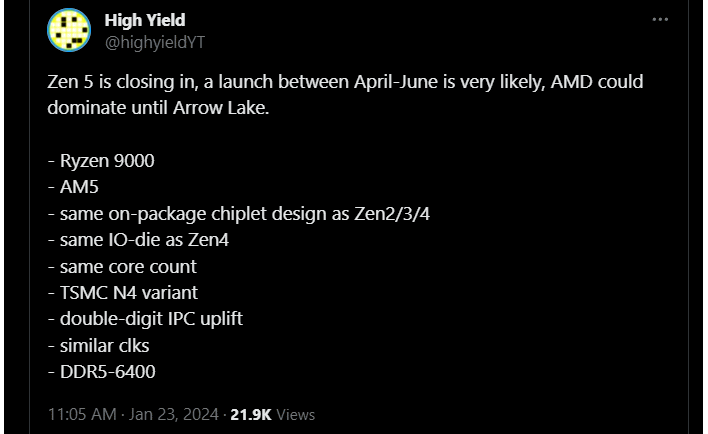 high yield zen5 tweet