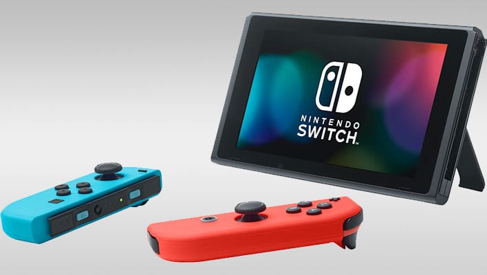 Nintendo Switch on a gray gradient background.