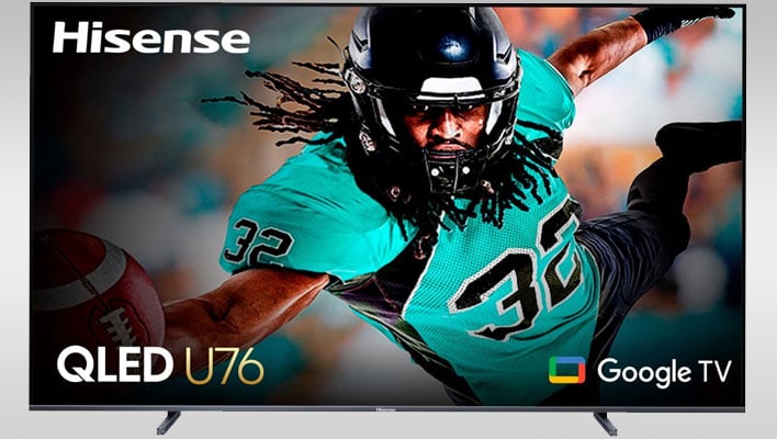 Hisense U76 QLED TV on a gray gradient background.