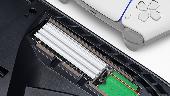 Corsair's MP600 Elite SSD installed in a PlayStation 5 console.