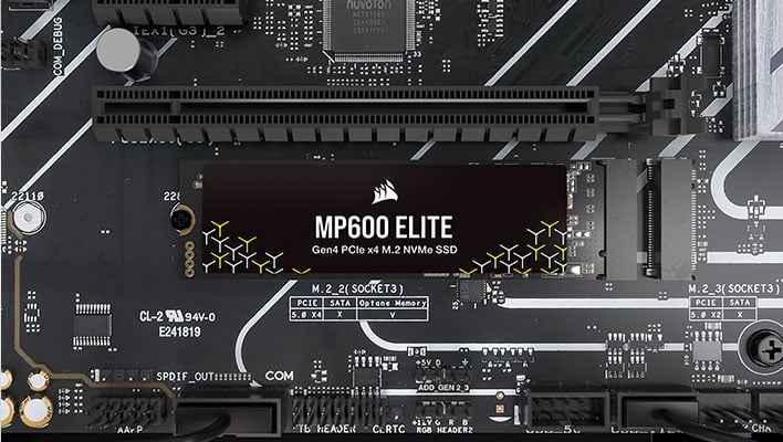 Corsair's MP600 Elite SSD installed in a motherboard.