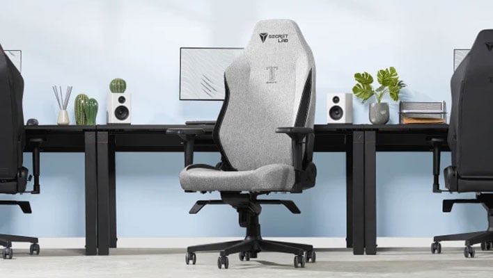 Secretlab Titan Evo Lite gaming chair in front of a desk.