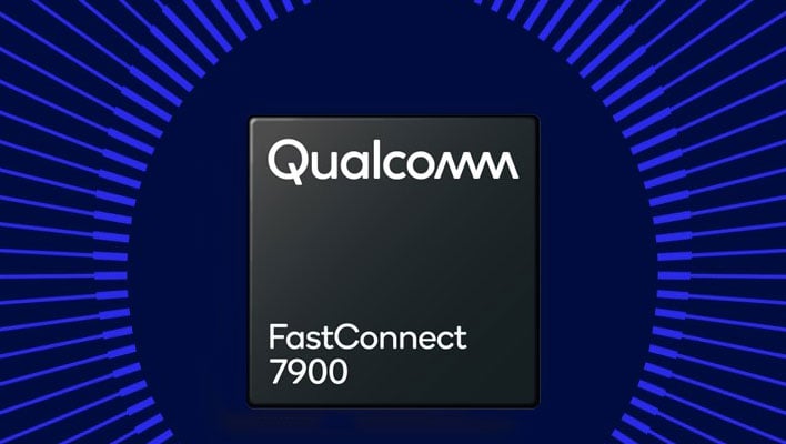 Qualcomm FastConnect 7900 chip on a dark blue background.