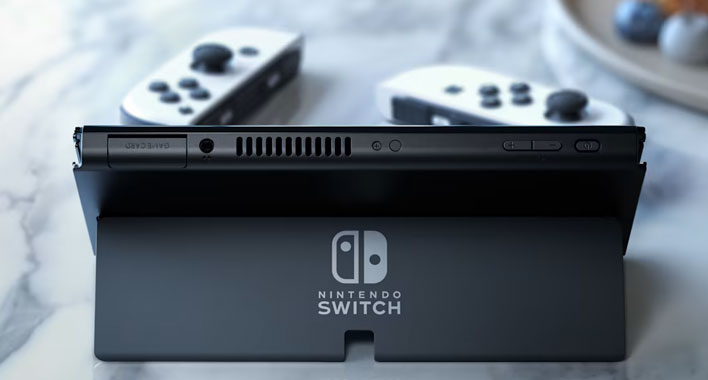 Rear view of Nintendo's Switch OLED console.