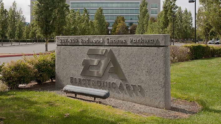 Electronic Arts sign on a grass.