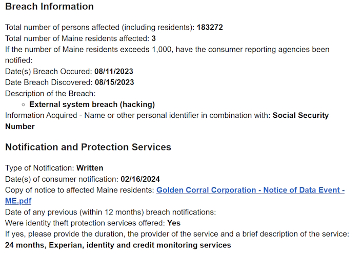 ag golden corral employee data breach security event