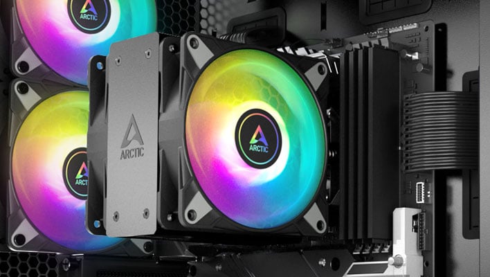 Arctic Freezer 36 CPU air cooler with RGB lighting installed in a PC.