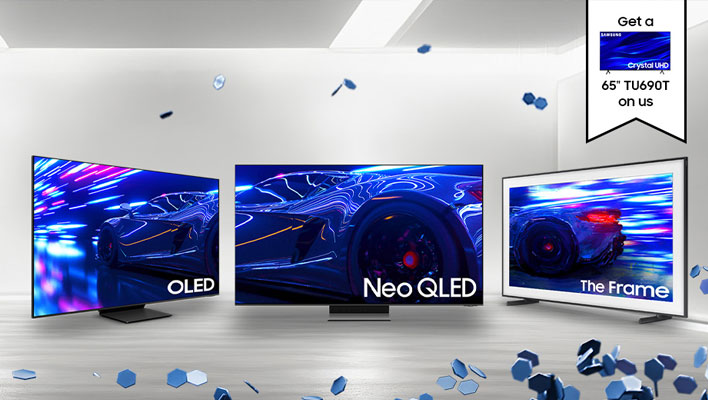 Samsung banner of QLED and OLED TVs