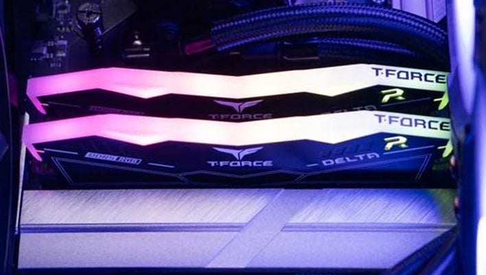 Closeup of DDR5 memory with RGB lighting in a PC.