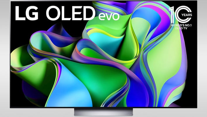 LG C3 OLED Evo TV on a gray gradient background.