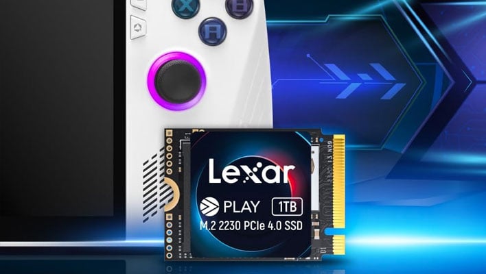 Lexar 1TB Play SSD next to an ASUS ROG Ally console.