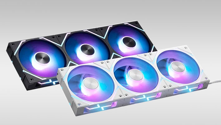 MSI's MPG EZ120 ARGB fans (white and black) on a gray gradient background.