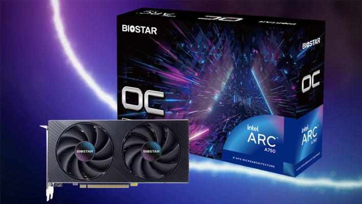Biostar Arc A750 OC graphics card with retail box (renders)