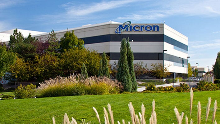 Micron building in Boise, Idaho on a sunny day.
