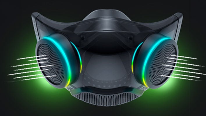 Razer Zephyr Pro RGB mask on a green gradient background.