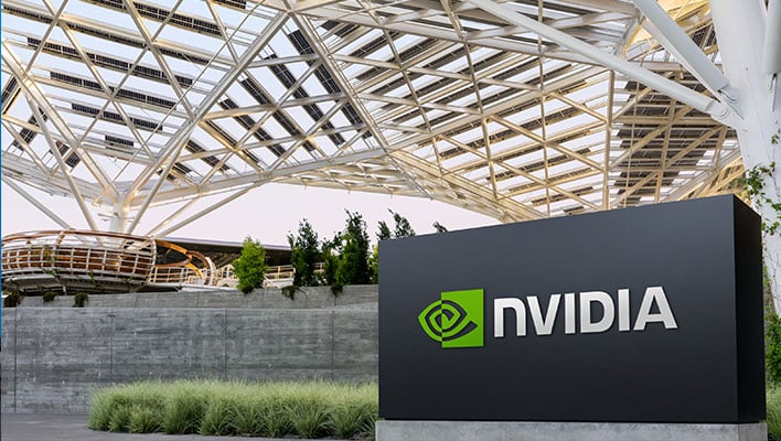 NVIDIA's Voyager facility with an NVIDIA sign out front.