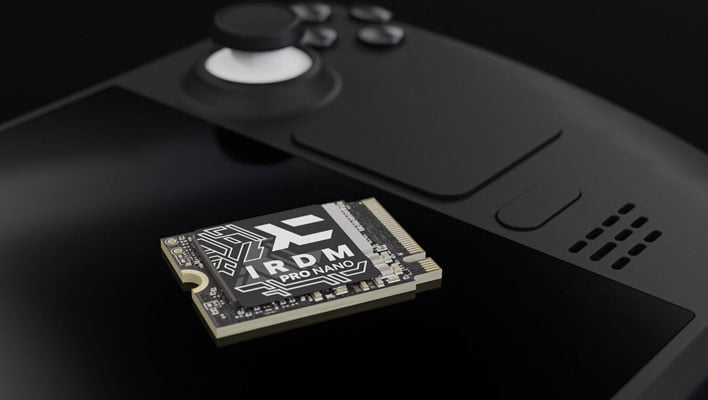 IRDM Pro Nano M.2 2230 SSD on top of a gaming handheld.