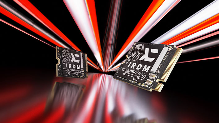 IRDM Pro Nano SSDs on a black and red background.