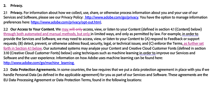 adobe terms highlighted