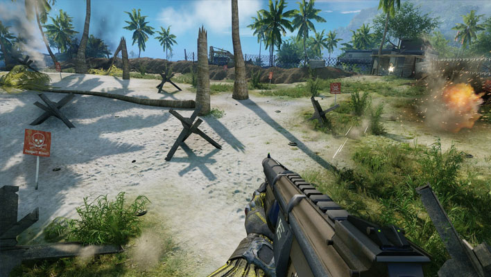 Crysis screenshot on a beach.