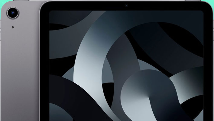 Closeup of the top of an iPad (front and back).