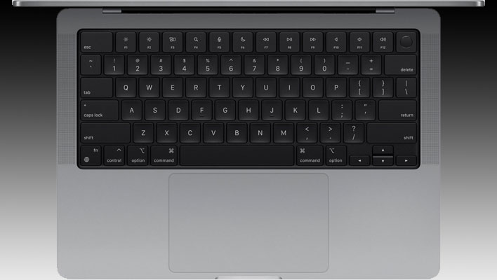 Top-down view of Apple's MacBook Pro.