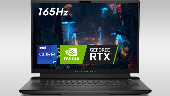 Alienare M18 R2 laptop on a gray gradient background.