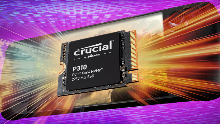 Crucial P310 SSD in a render of a gaming handheld.