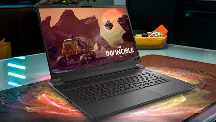 Alienware 16 laptop on a desk.