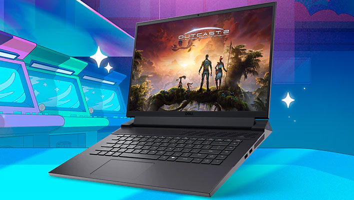 Angled render of Dell's G16 gaming laptop.