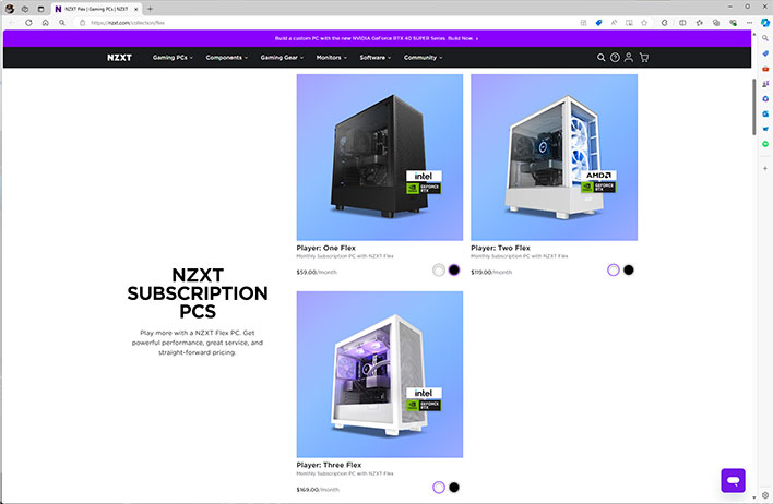 Screenshot of NZXT's Flex page.