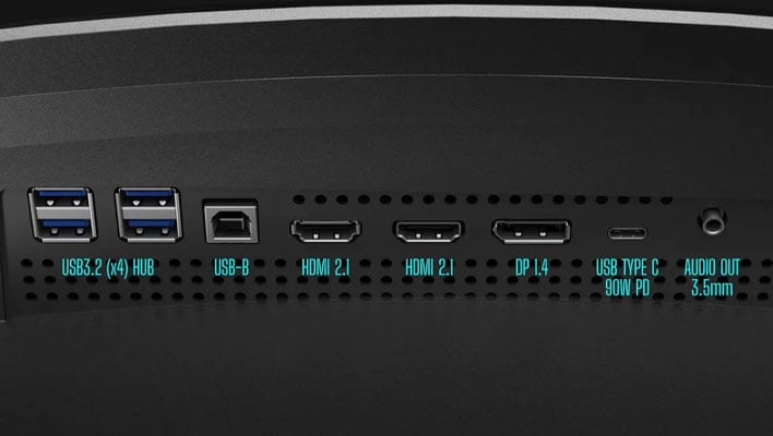 Ports on Cooler Master's 57-inch monitor.