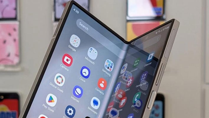 Closeup of of an opened Samsung Galaxy Z Fold 6.