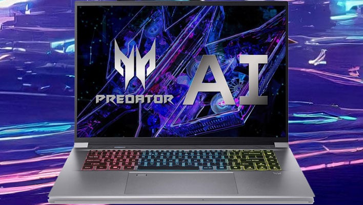 Acer Predator Triton Neo gaming laptop on a blue background.