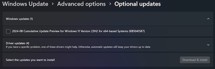 small_windows-update-optional-updates AMD Says Home windows 11 Preview Department Prediction Optimizations Are Backported To 23H2