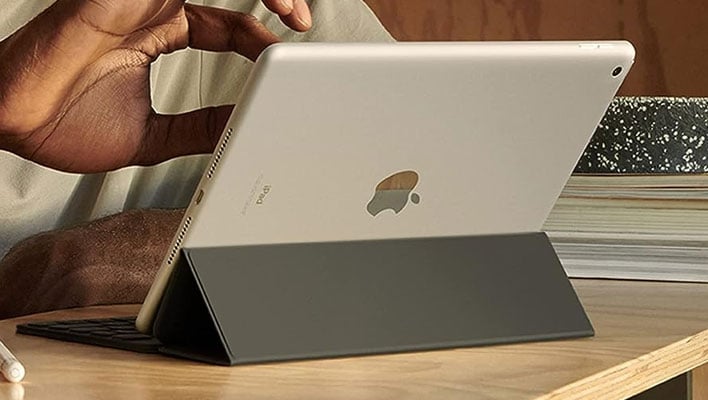 Rear view of a 9th Gen Apple iPad on a desk.