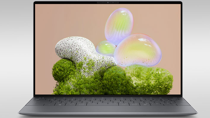 Front view of the Dell XPS 13 on a gray gradient background.