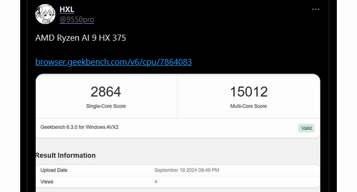 hxl ryzen ai 9 hx 375 tweet