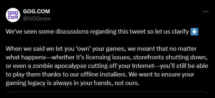 gog tweet game ownership