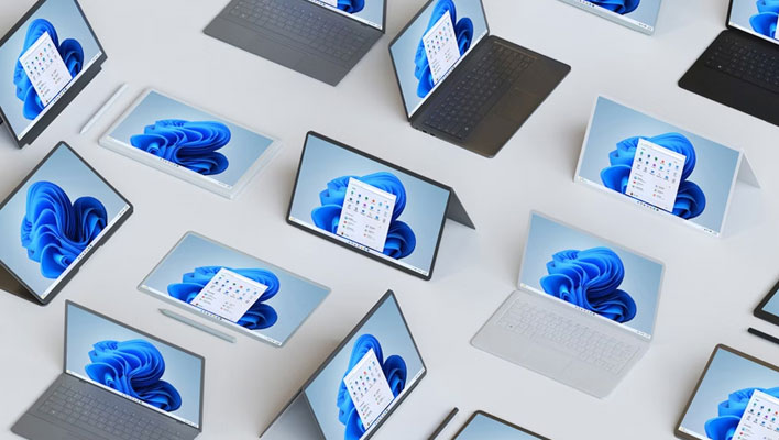 A bunch of 2-in-1 devices running Windows 11.
