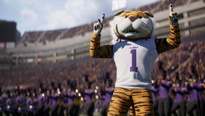 Screenshot of LSU's mascot in EA Sports College Football 25.