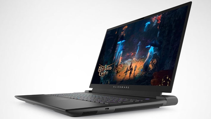 Angled render of an Alienware M18 R2 gaming laptop.