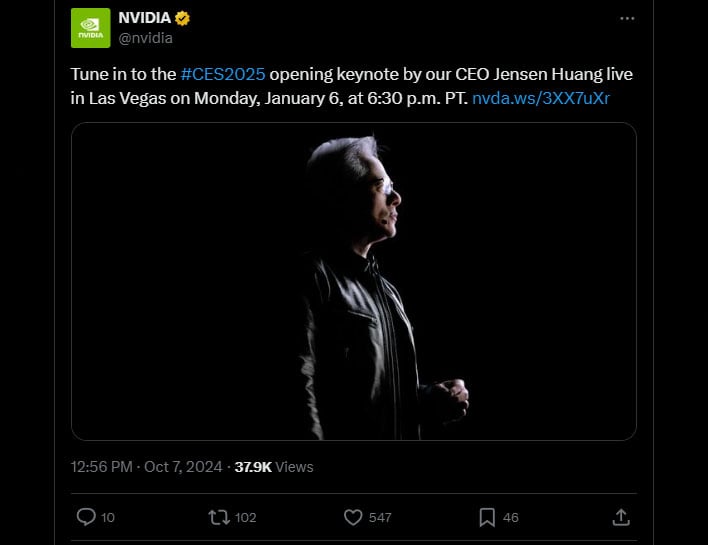 NVIDIA post on X/Twitter announcing a CES keynote by Jensen Huang.