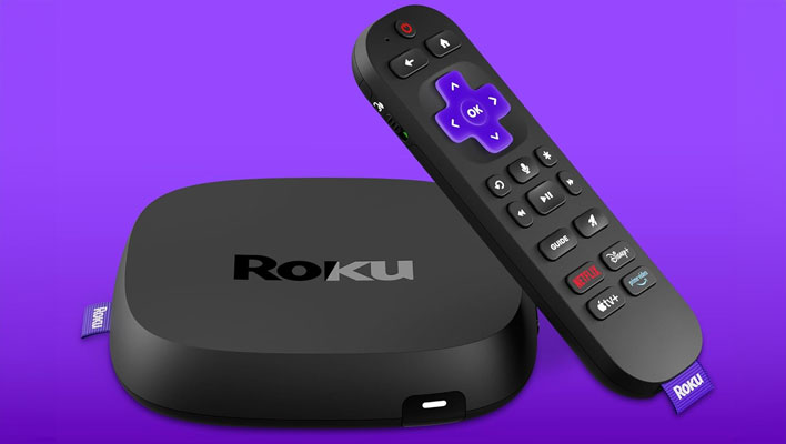 Roku Ultra (2024) with remote on a purple background.