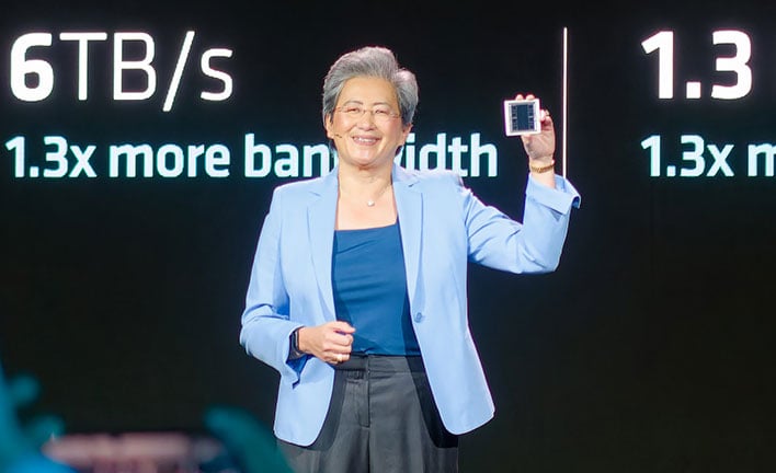 amd lisa su holds instinct mi325x ai accelerator in hand