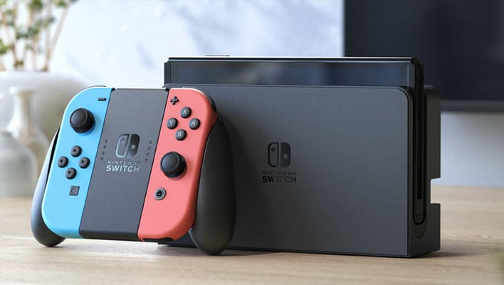 Nintendo Switch console on a table.