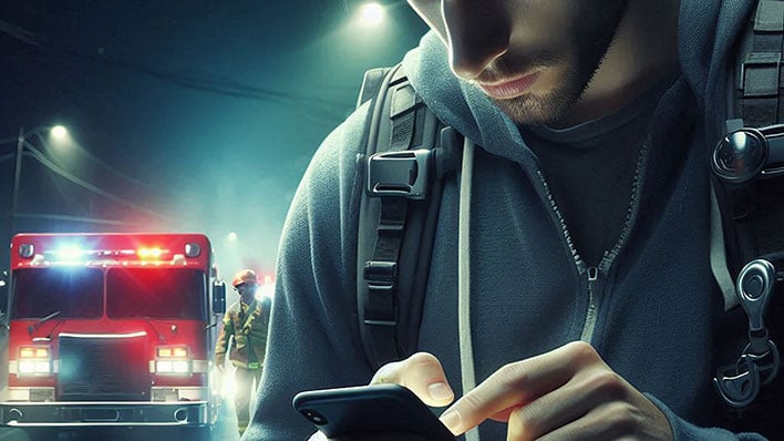 a high resolution 16 9 photo realistic image of a person texting in an emergency situation